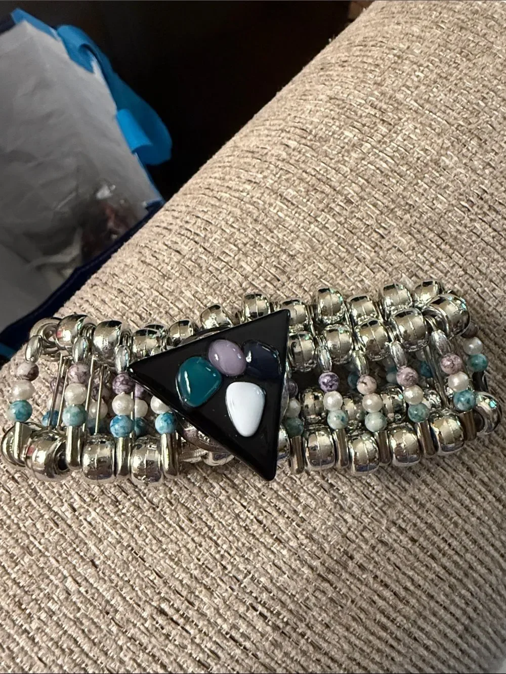 Handcrafted Boho Beaded artisan Cuff Bracelet Triangle Mosaic  center
